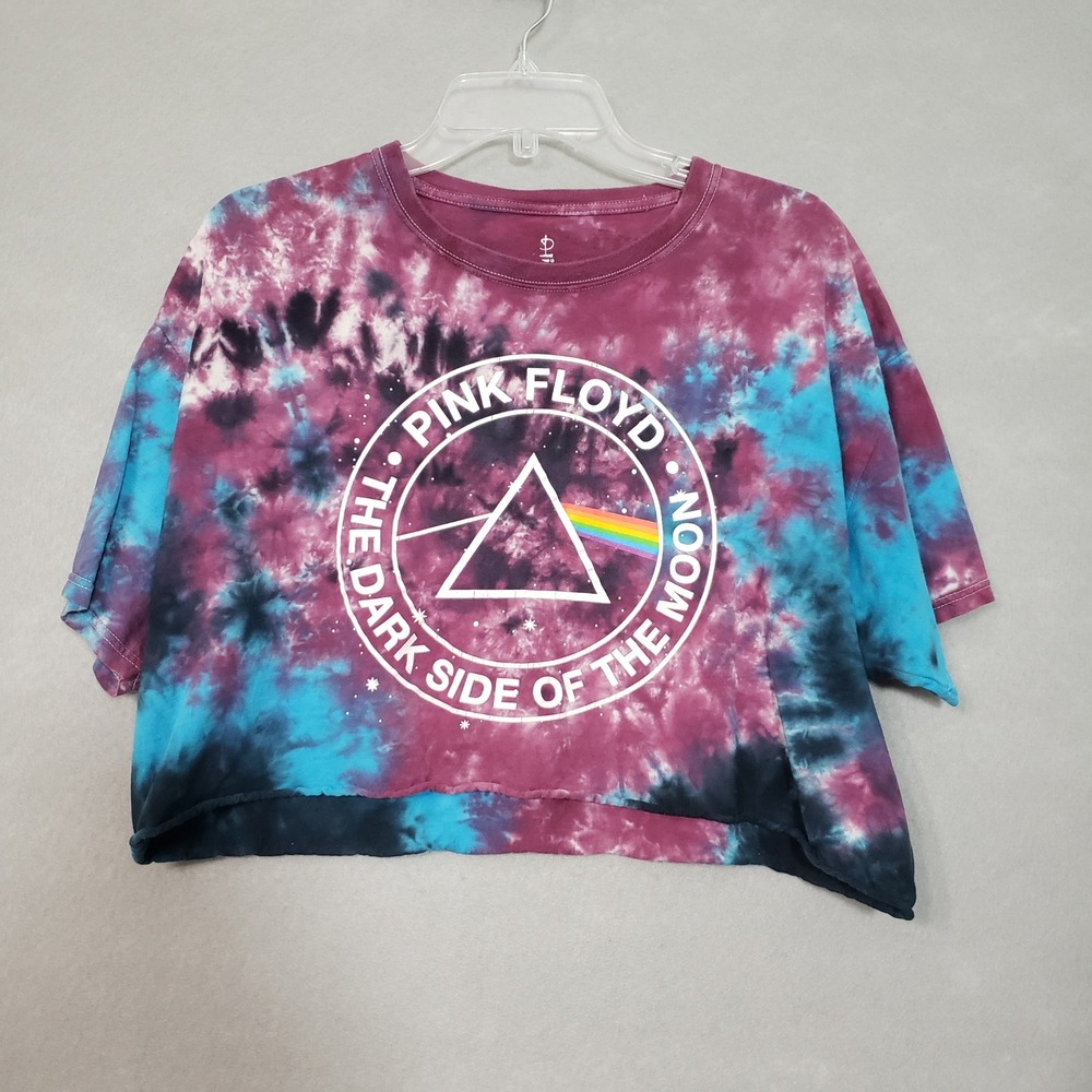 Pink Floyd Womens Large Crop Top Tie Dye Dark Side‎ of the Moon Graphic T-Shirt